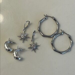 Silver Tone Pierced Earring Set